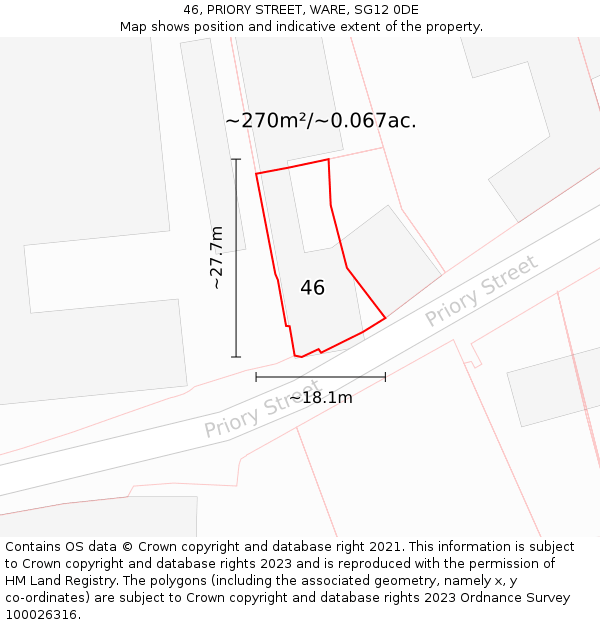 46, PRIORY STREET, WARE, SG12 0DE: Plot and title map