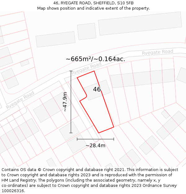 46, RYEGATE ROAD, SHEFFIELD, S10 5FB: Plot and title map