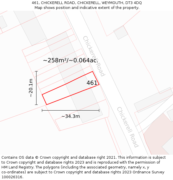 461, CHICKERELL ROAD, CHICKERELL, WEYMOUTH, DT3 4DQ: Plot and title map