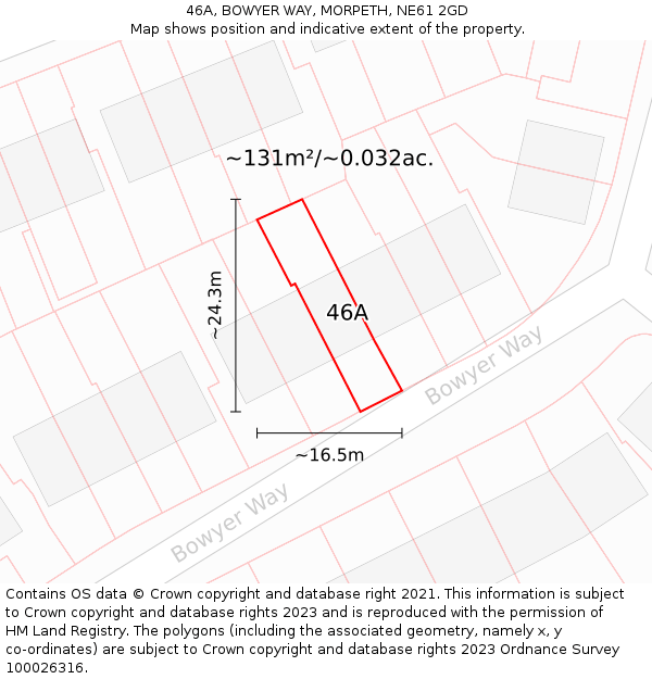 46A, BOWYER WAY, MORPETH, NE61 2GD: Plot and title map