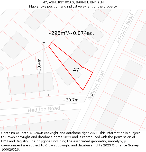 47, ASHURST ROAD, BARNET, EN4 9LH: Plot and title map