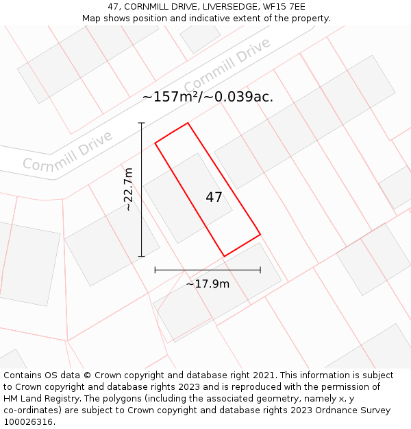 47, CORNMILL DRIVE, LIVERSEDGE, WF15 7EE: Plot and title map