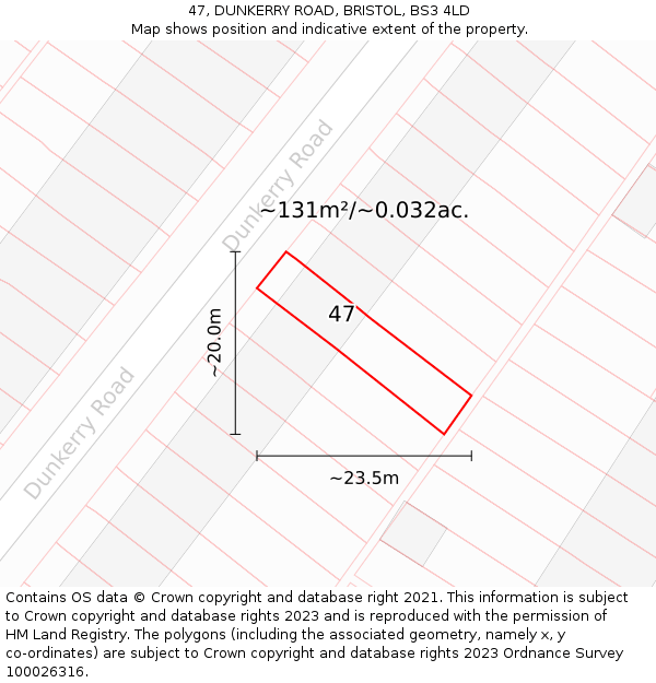 47, DUNKERRY ROAD, BRISTOL, BS3 4LD: Plot and title map