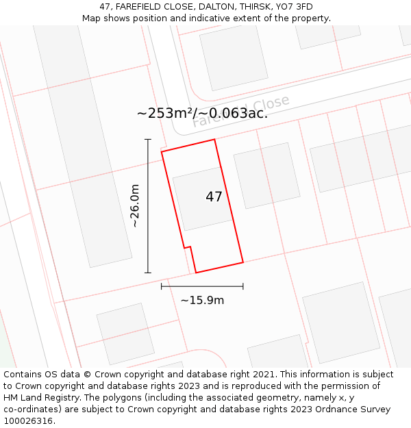 47, FAREFIELD CLOSE, DALTON, THIRSK, YO7 3FD: Plot and title map