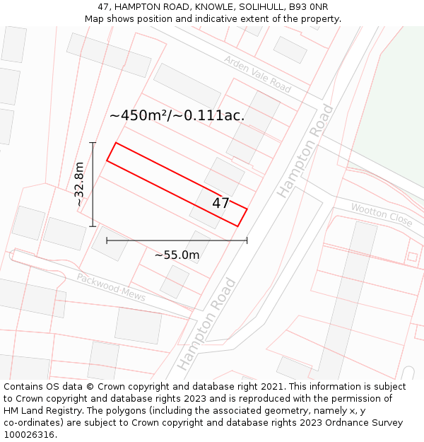 47, HAMPTON ROAD, KNOWLE, SOLIHULL, B93 0NR: Plot and title map