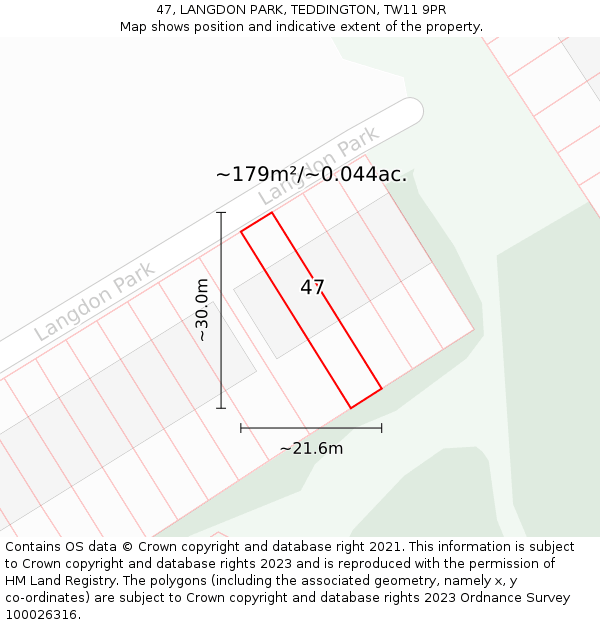 47, LANGDON PARK, TEDDINGTON, TW11 9PR: Plot and title map
