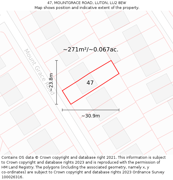 47, MOUNTGRACE ROAD, LUTON, LU2 8EW: Plot and title map