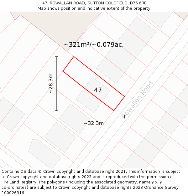 47, ROWALLAN ROAD, SUTTON COLDFIELD, B75 6RE: Plot and title map