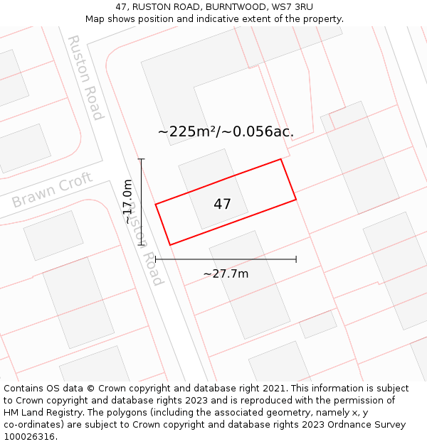 47, RUSTON ROAD, BURNTWOOD, WS7 3RU: Plot and title map
