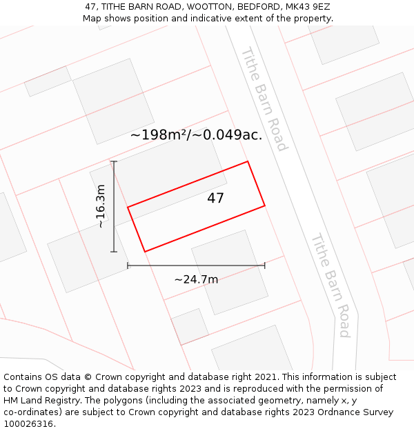47, TITHE BARN ROAD, WOOTTON, BEDFORD, MK43 9EZ: Plot and title map