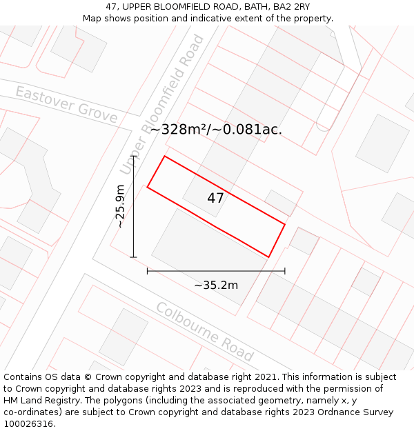 47, UPPER BLOOMFIELD ROAD, BATH, BA2 2RY: Plot and title map