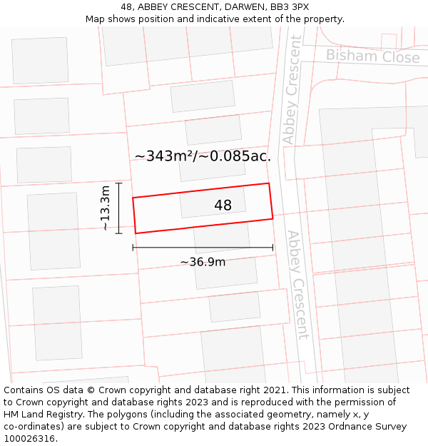 48, ABBEY CRESCENT, DARWEN, BB3 3PX: Plot and title map