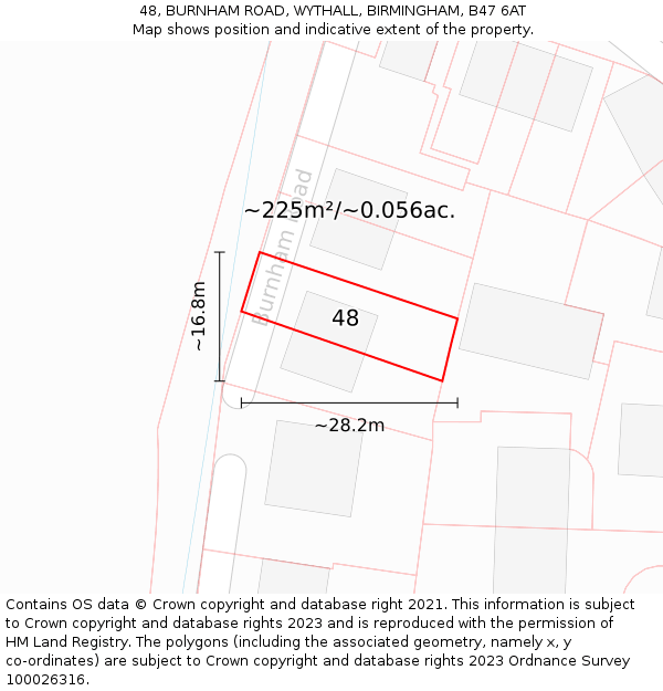 48, BURNHAM ROAD, WYTHALL, BIRMINGHAM, B47 6AT: Plot and title map