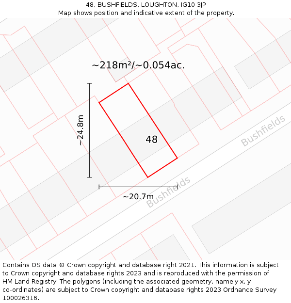 48, BUSHFIELDS, LOUGHTON, IG10 3JP: Plot and title map