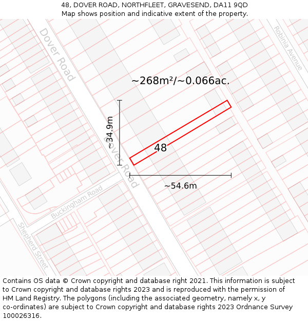 48, DOVER ROAD, NORTHFLEET, GRAVESEND, DA11 9QD: Plot and title map