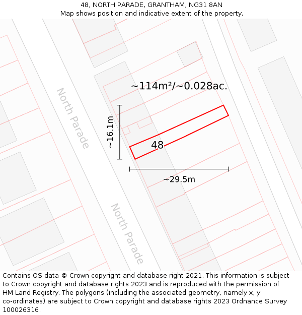 48, NORTH PARADE, GRANTHAM, NG31 8AN: Plot and title map