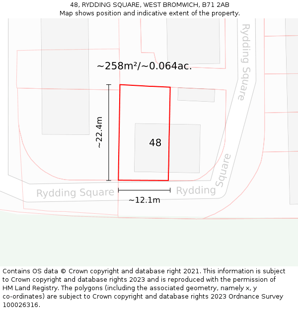 48, RYDDING SQUARE, WEST BROMWICH, B71 2AB: Plot and title map