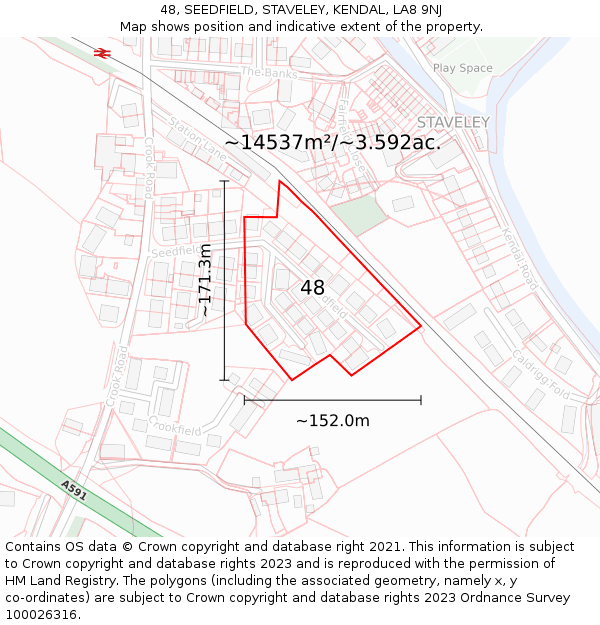 48, SEEDFIELD, STAVELEY, KENDAL, LA8 9NJ: Plot and title map