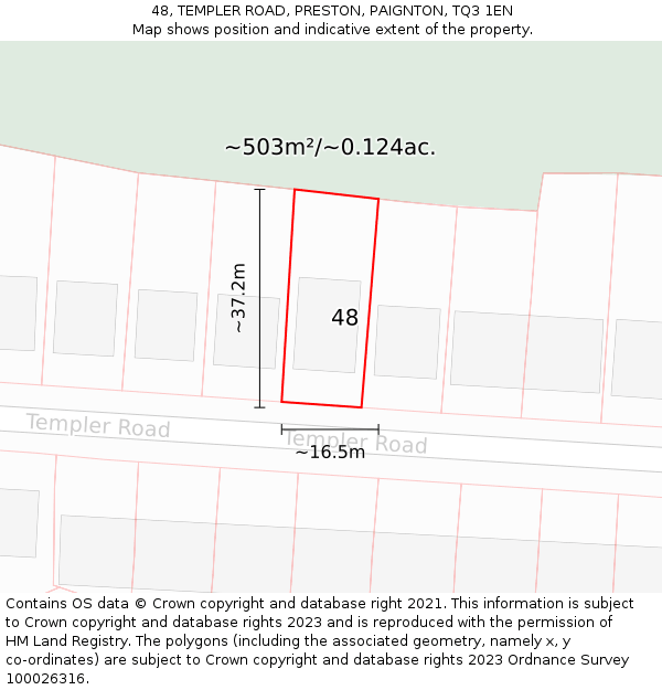 48, TEMPLER ROAD, PRESTON, PAIGNTON, TQ3 1EN: Plot and title map