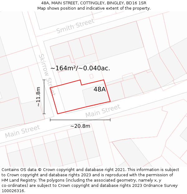 48A, MAIN STREET, COTTINGLEY, BINGLEY, BD16 1SR: Plot and title map