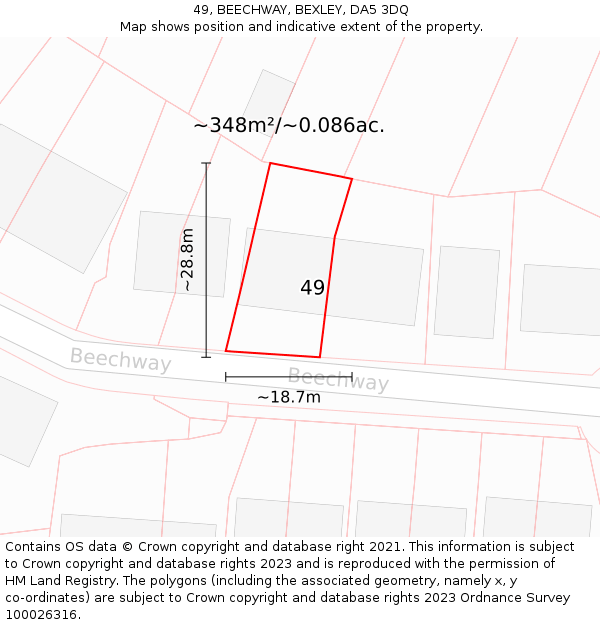 49, BEECHWAY, BEXLEY, DA5 3DQ: Plot and title map