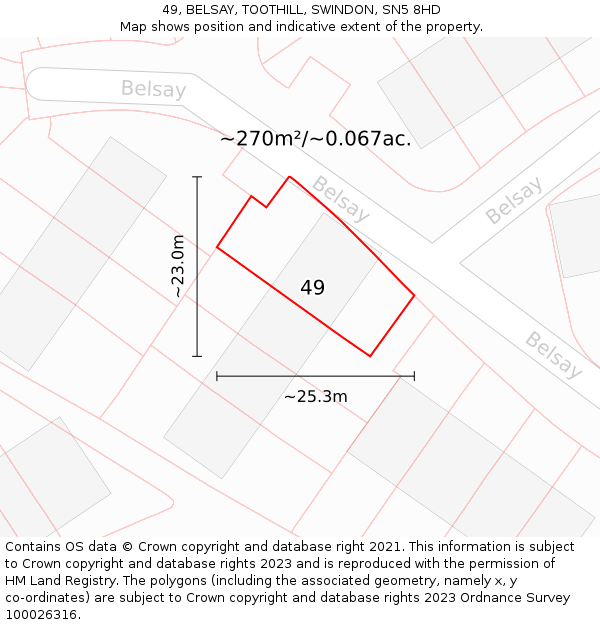 49, BELSAY, TOOTHILL, SWINDON, SN5 8HD: Plot and title map