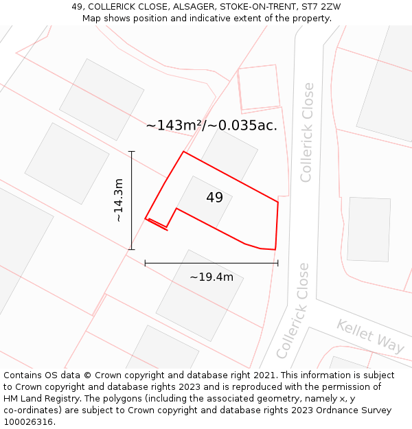 49, COLLERICK CLOSE, ALSAGER, STOKE-ON-TRENT, ST7 2ZW: Plot and title map
