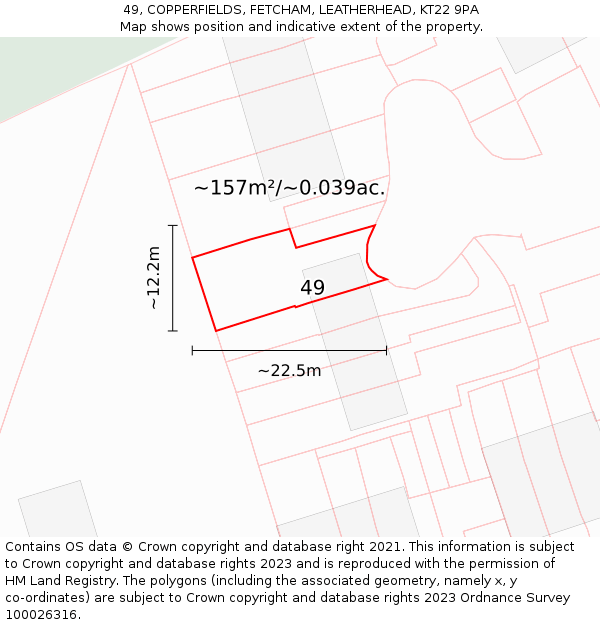 49, COPPERFIELDS, FETCHAM, LEATHERHEAD, KT22 9PA: Plot and title map