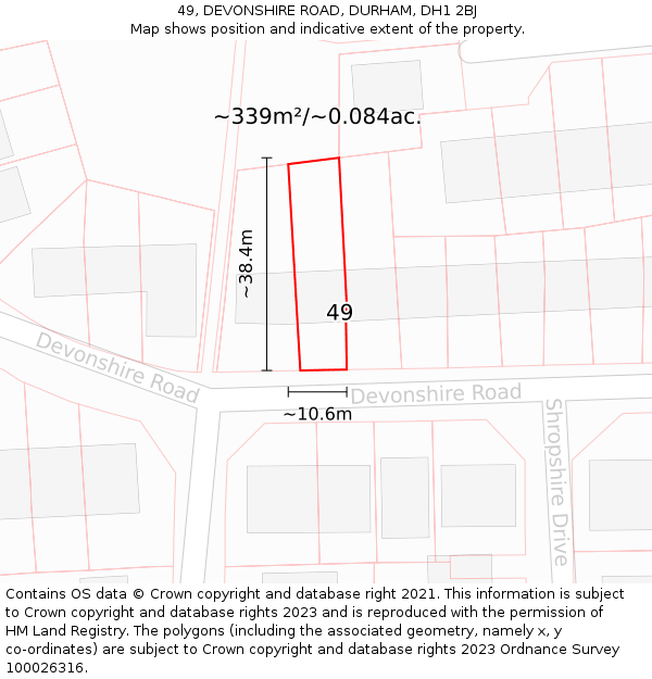 49, DEVONSHIRE ROAD, DURHAM, DH1 2BJ: Plot and title map