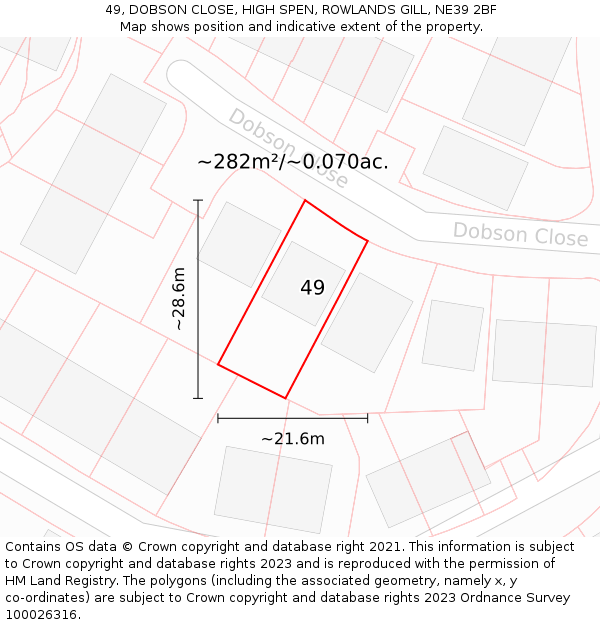 49, DOBSON CLOSE, HIGH SPEN, ROWLANDS GILL, NE39 2BF: Plot and title map