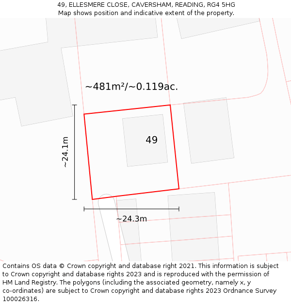 49, ELLESMERE CLOSE, CAVERSHAM, READING, RG4 5HG: Plot and title map