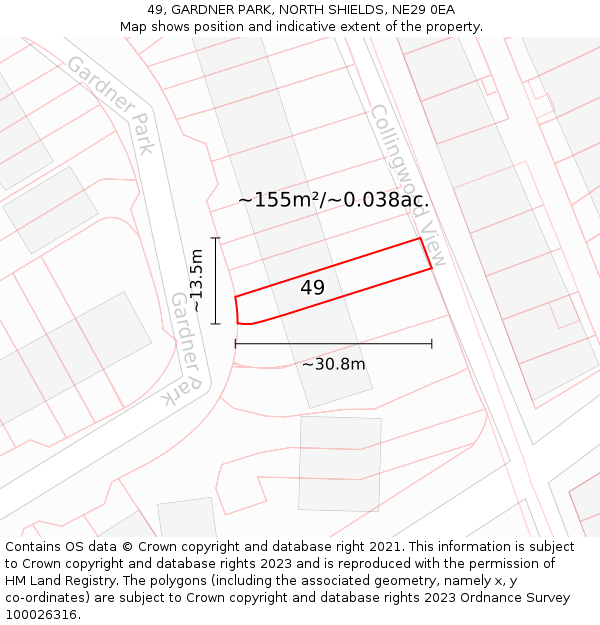 49, GARDNER PARK, NORTH SHIELDS, NE29 0EA: Plot and title map