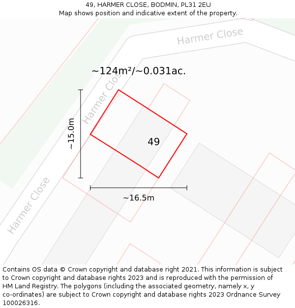 49, HARMER CLOSE, BODMIN, PL31 2EU: Plot and title map