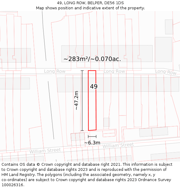 49, LONG ROW, BELPER, DE56 1DS: Plot and title map