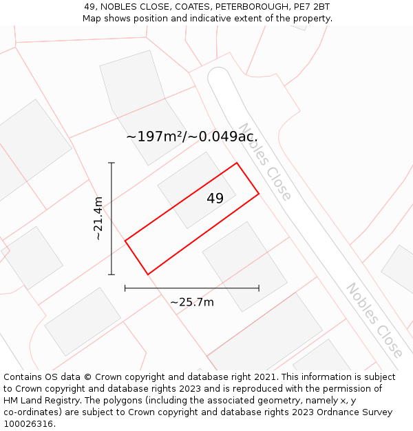 49, NOBLES CLOSE, COATES, PETERBOROUGH, PE7 2BT: Plot and title map