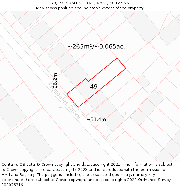 49, PRESDALES DRIVE, WARE, SG12 9NN: Plot and title map