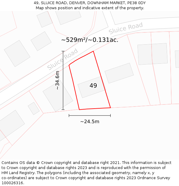 49, SLUICE ROAD, DENVER, DOWNHAM MARKET, PE38 0DY: Plot and title map