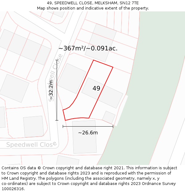 49, SPEEDWELL CLOSE, MELKSHAM, SN12 7TE: Plot and title map