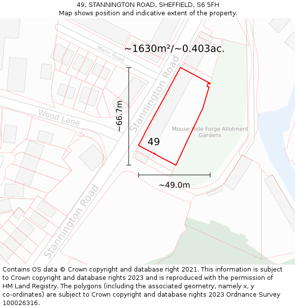 49, STANNINGTON ROAD, SHEFFIELD, S6 5FH: Plot and title map