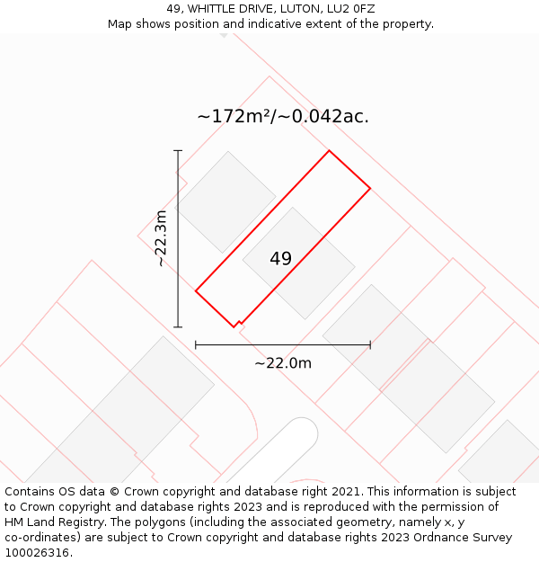 49, WHITTLE DRIVE, LUTON, LU2 0FZ: Plot and title map
