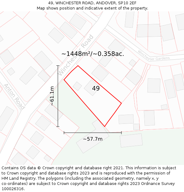 49, WINCHESTER ROAD, ANDOVER, SP10 2EF: Plot and title map