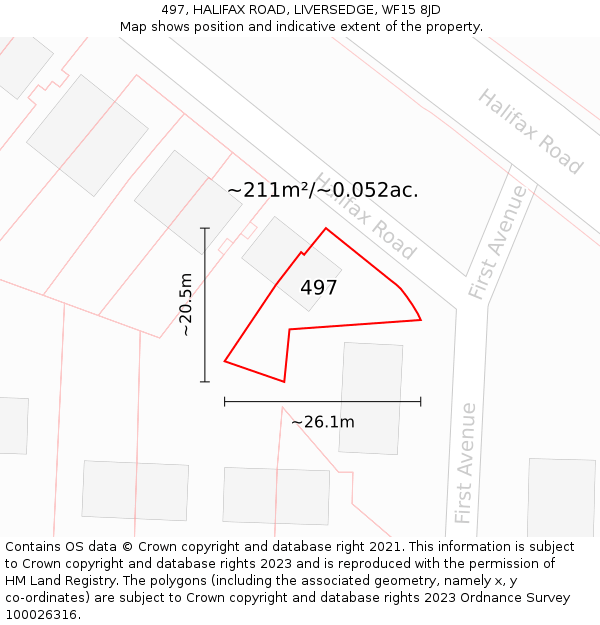 497, HALIFAX ROAD, LIVERSEDGE, WF15 8JD: Plot and title map