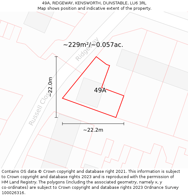49A, RIDGEWAY, KENSWORTH, DUNSTABLE, LU6 3RL: Plot and title map