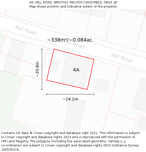 4A, MILL ROAD, BRISTON, MELTON CONSTABLE, NR24 2JF: Plot and title map