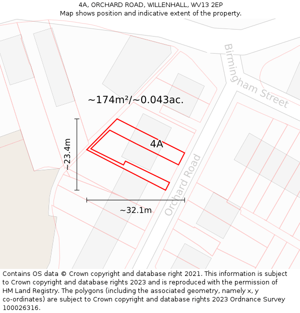 4A, ORCHARD ROAD, WILLENHALL, WV13 2EP: Plot and title map