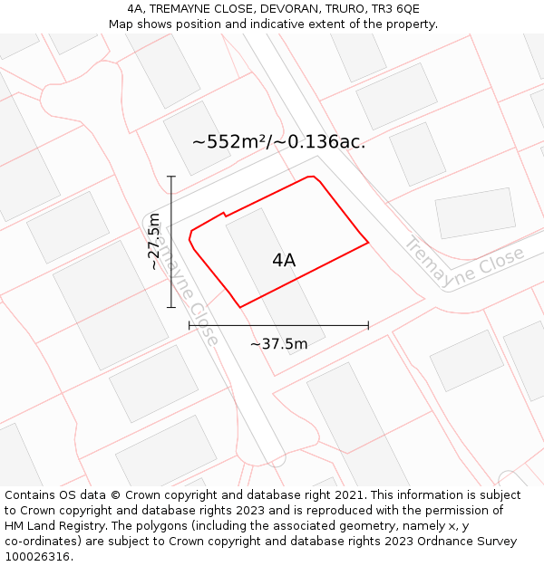 4A, TREMAYNE CLOSE, DEVORAN, TRURO, TR3 6QE: Plot and title map