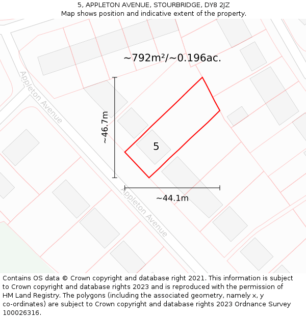 5, APPLETON AVENUE, STOURBRIDGE, DY8 2JZ: Plot and title map