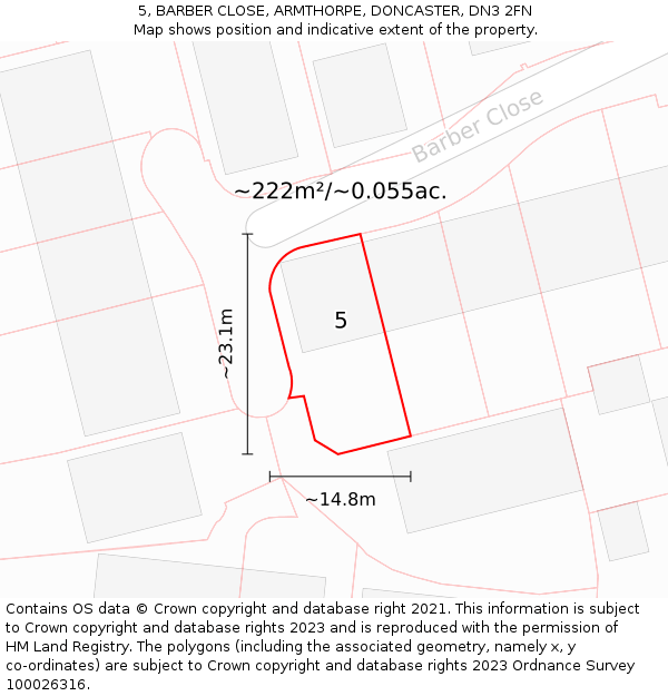 5, BARBER CLOSE, ARMTHORPE, DONCASTER, DN3 2FN: Plot and title map