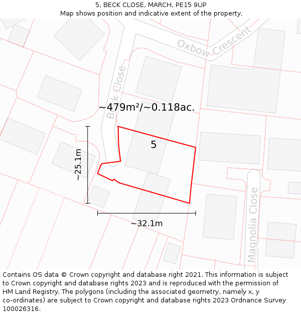 5, BECK CLOSE, MARCH, PE15 9UP: Plot and title map