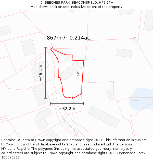 5, BEECHES PARK, BEACONSFIELD, HP9 1PH: Plot and title map